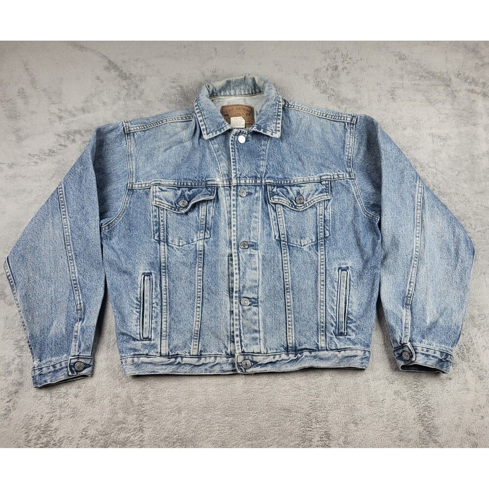 Vintage 80 90's GAP DISTRESSED Blue Jean TRUCKER Denim Jacket Made IN USA Size M